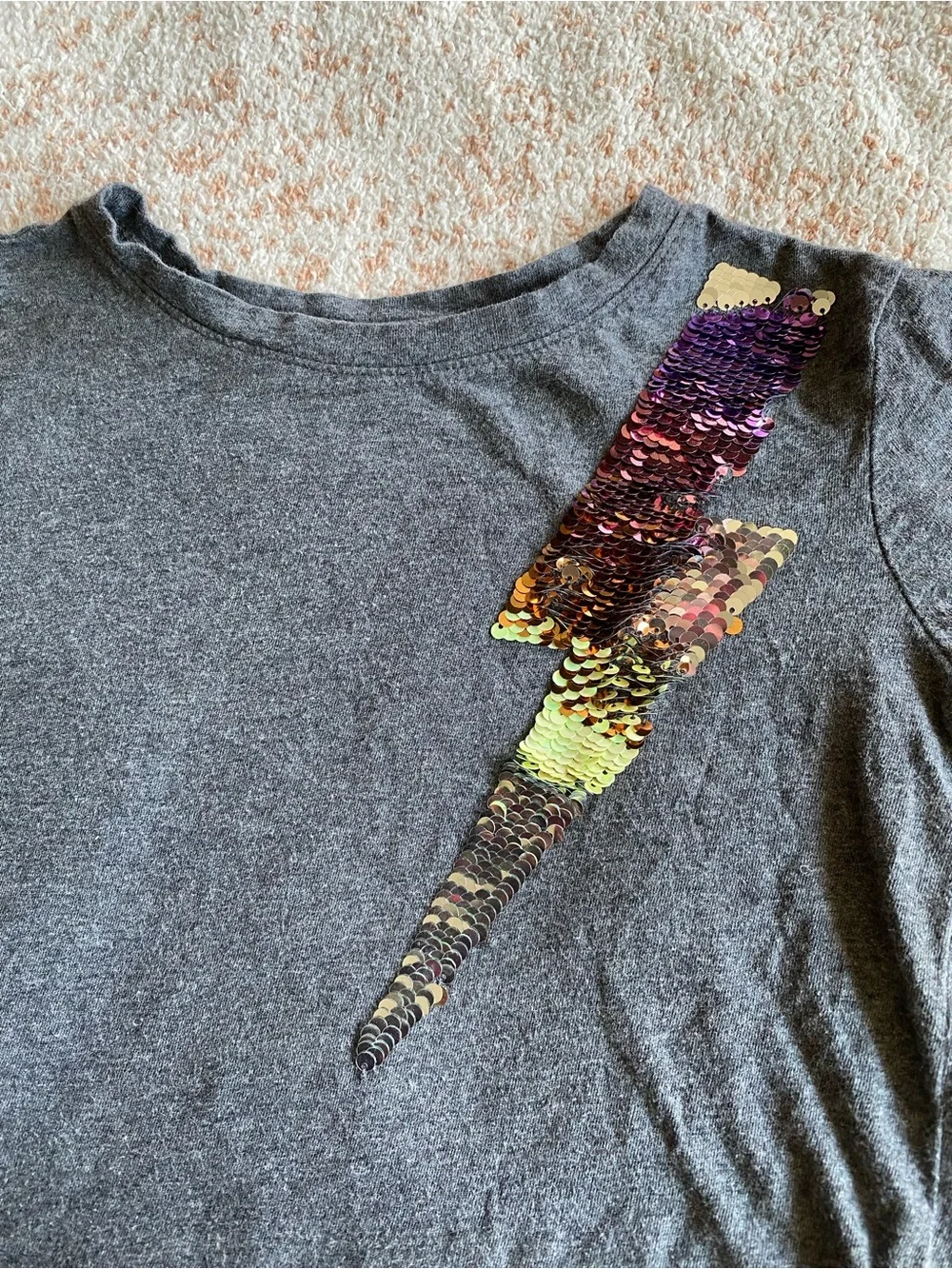 Gap Girls Gray Short-Sleeve Tee with Sequin Lightning Bolt